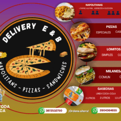 Menú Delivery E&B en La Quiaca con napolitanas, pizzas, lomitos, milanesas y envío a domicilio.